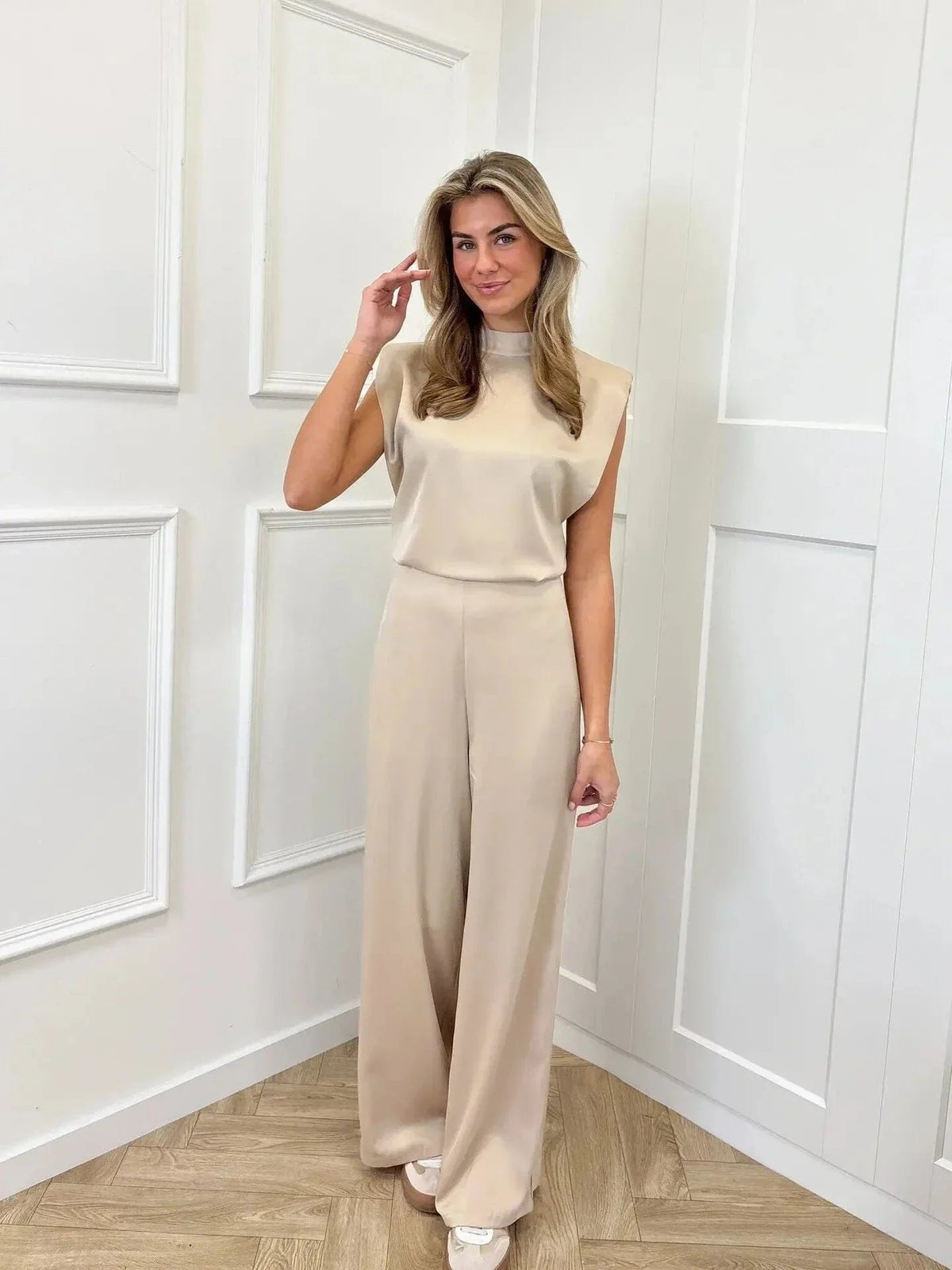 Clara Sleeveless Satin Wide-Leg Jumpsuit