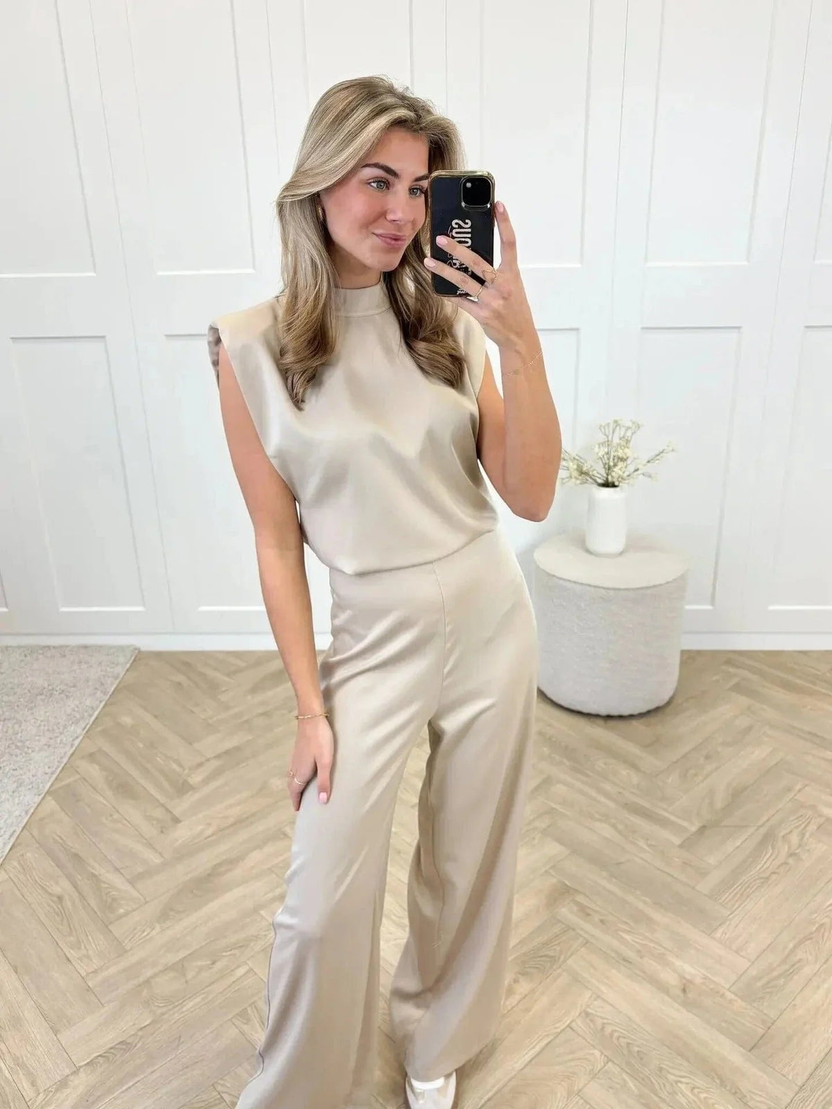 Clara Sleeveless Satin Wide-Leg Jumpsuit
