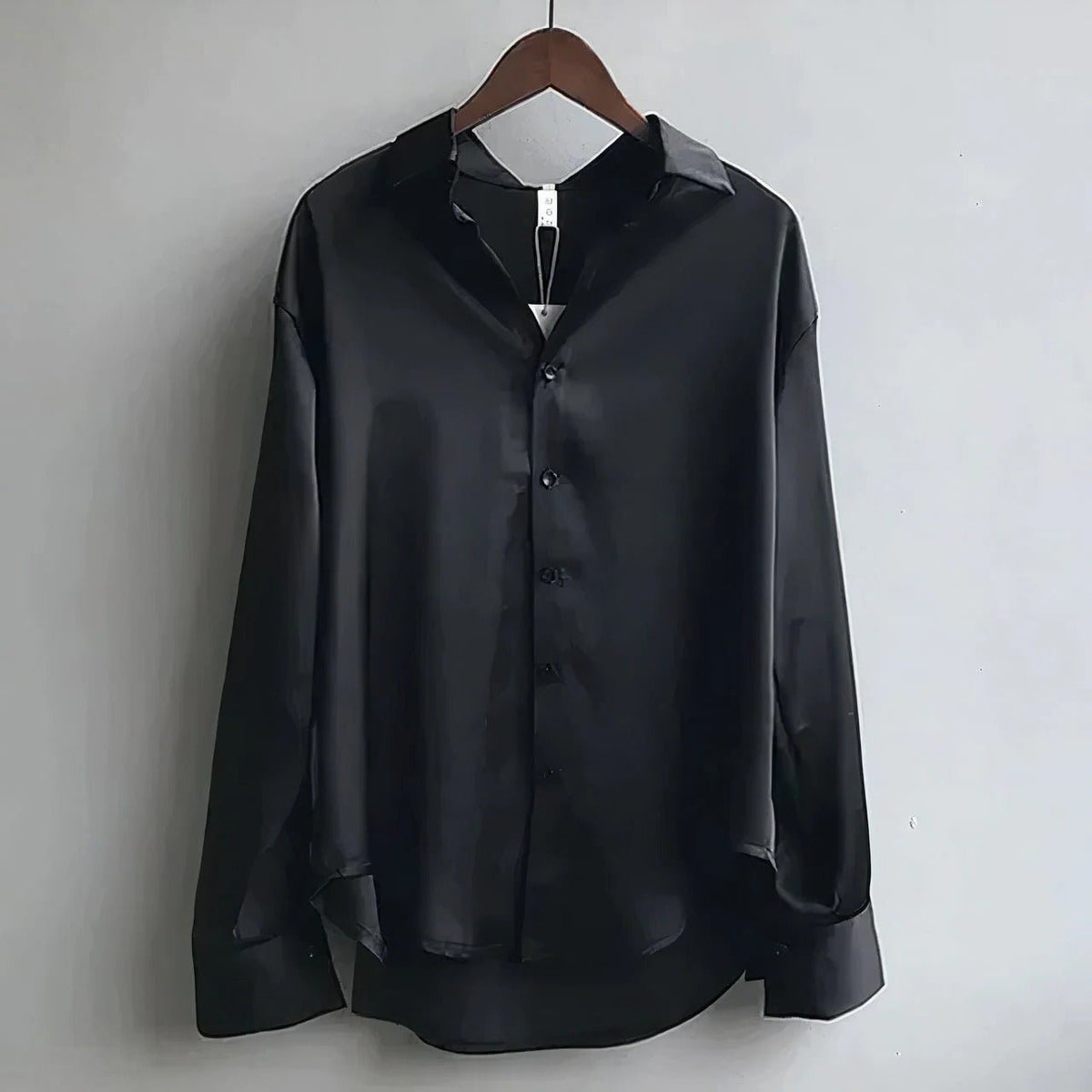 Mia Satin Long Sleeve Button-Front Blouse