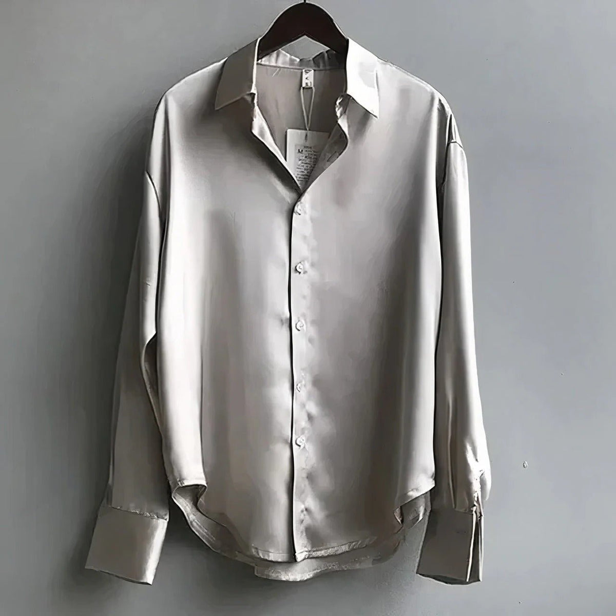 Mia Satin Long Sleeve Button-Front Blouse
