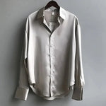 Mia Satin Long Sleeve Button-Front Blouse