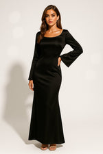 Greta Satin Long Sleeve Fishtail Maxi Evening Dress