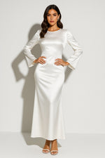 Greta Satin Long Sleeve Fishtail Maxi Evening Dress