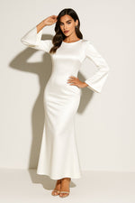 Greta Satin Long Sleeve Fishtail Maxi Evening Dress