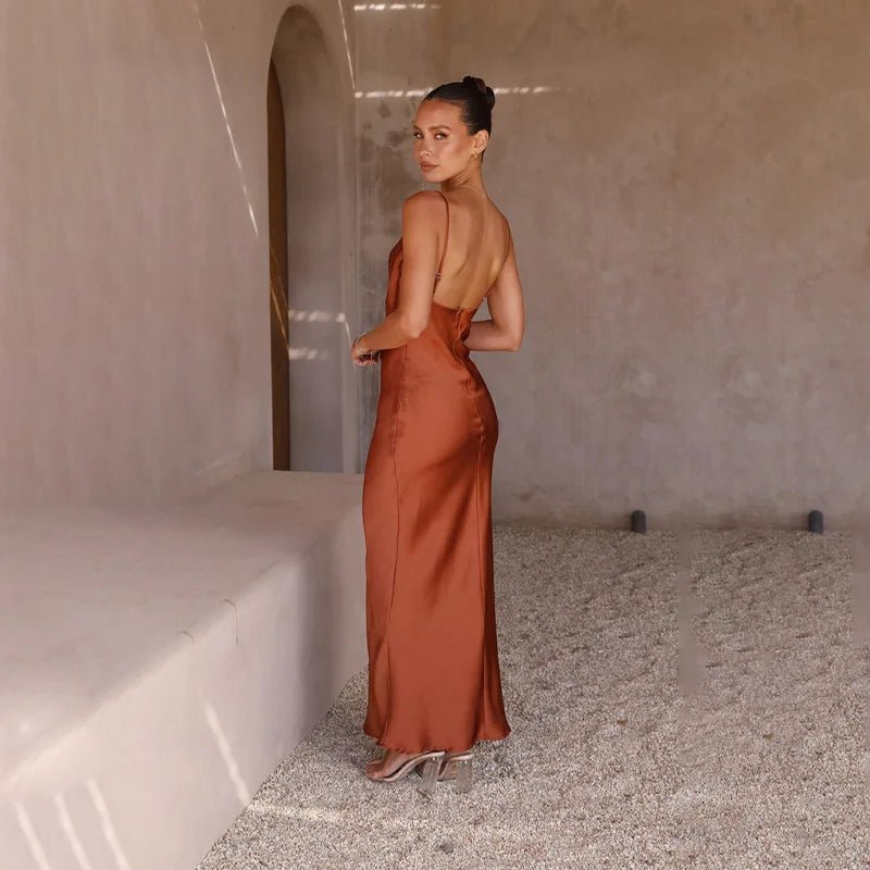 Leonie Satin Backless Fitted Slit Maxi Dress