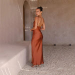 Leonie Satin Backless Fitted Slit Maxi Dress