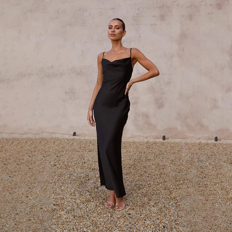 Leonie Satin Backless Fitted Slit Maxi Dress