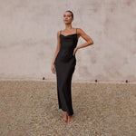 Leonie Satin Backless Fitted Slit Maxi Dress