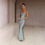 Leonie Satin Backless Fitted Slit Maxi Dress