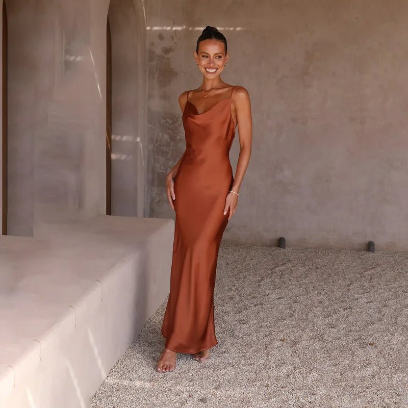Leonie Satin Backless Fitted Slit Maxi Dress