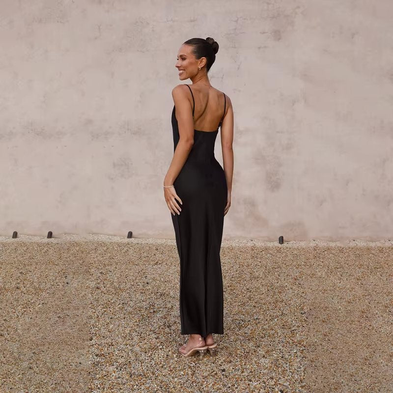 Leonie Satin Backless Fitted Slit Maxi Dress