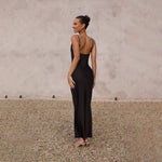 Leonie Satin Backless Fitted Slit Maxi Dress