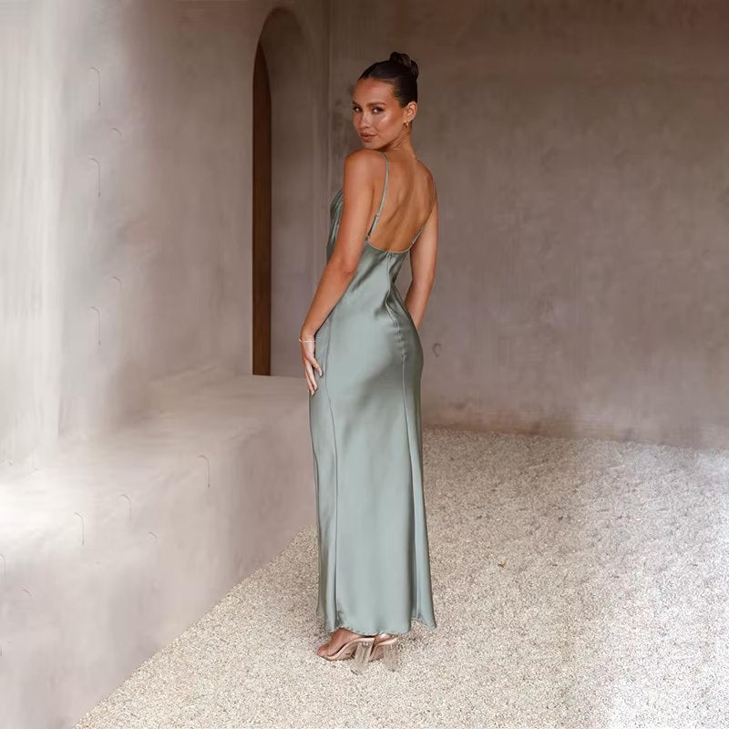 Leonie Satin Backless Fitted Slit Maxi Dress