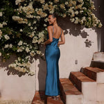 Leonie Satin Backless Fitted Slit Maxi Dress