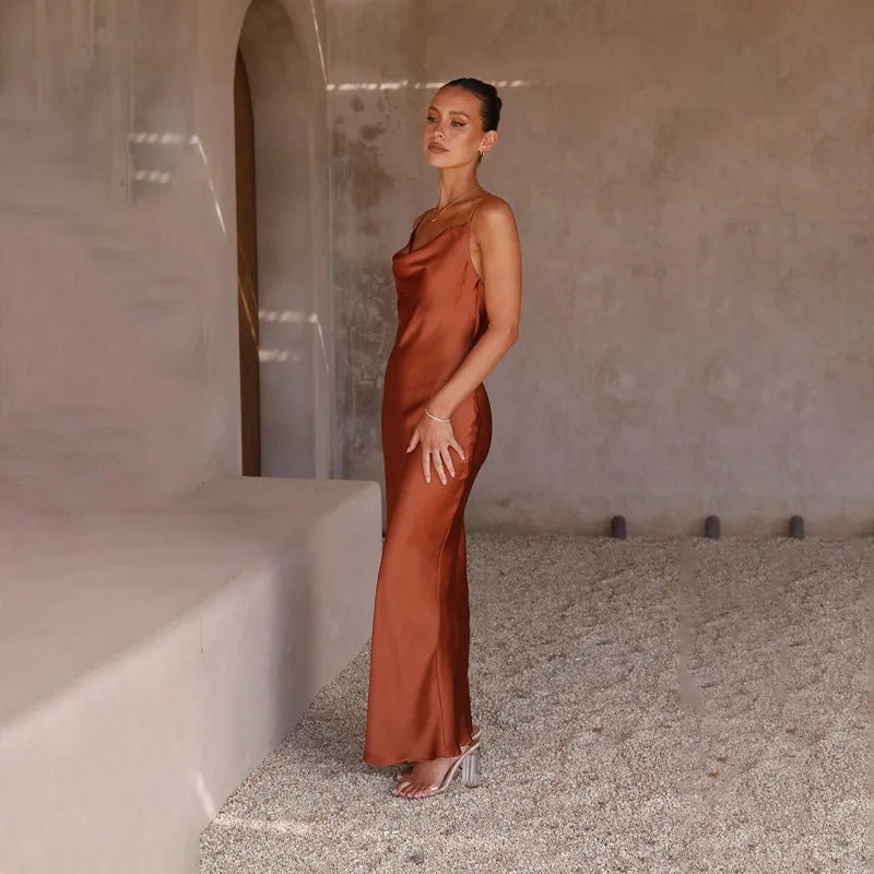 Leonie Satin Backless Fitted Slit Maxi Dress