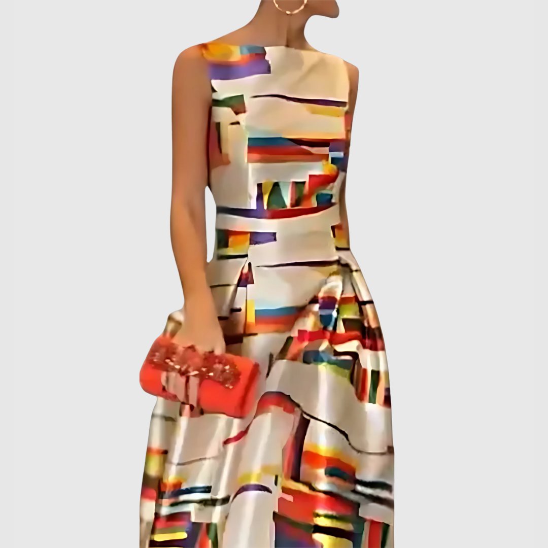 Lena Satin Sleeveless Abstract A-Line Maxi Dress