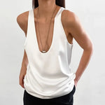 Hannah Satin Deep U-Neck Tank Top