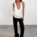 Hannah Satin Deep U-Neck Tank Top