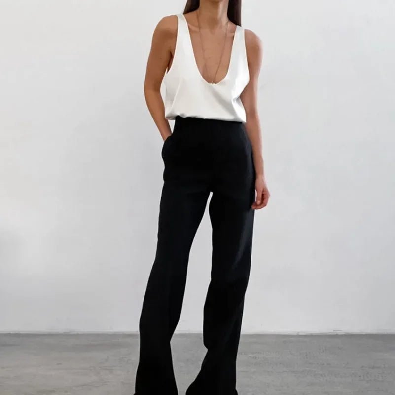 Hannah Satin Deep U-Neck Tank Top
