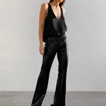 Hannah Satin Deep U-Neck Tank Top