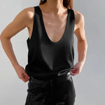 Hannah Satin Deep U-Neck Tank Top