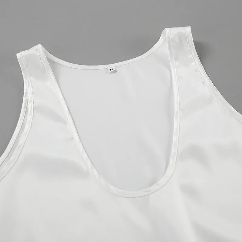 Hannah Satin Deep U-Neck Tank Top