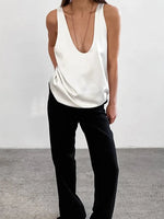Hannah Satin Deep U-Neck Tank Top