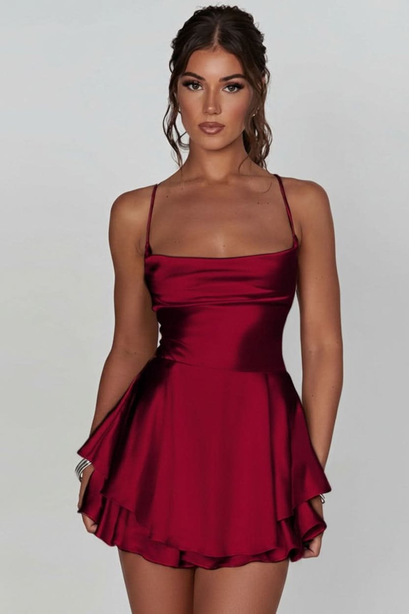 Amelie Satin Backless Ruched Mini Dress
