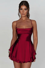Amelie Satin Backless Ruched Mini Dress