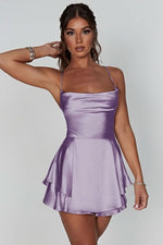 Amelie Satin Backless Ruched Mini Dress