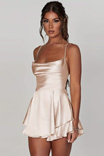 Amelie Satin Backless Ruched Mini Dress