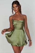 Amelie Satin Backless Ruched Mini Dress