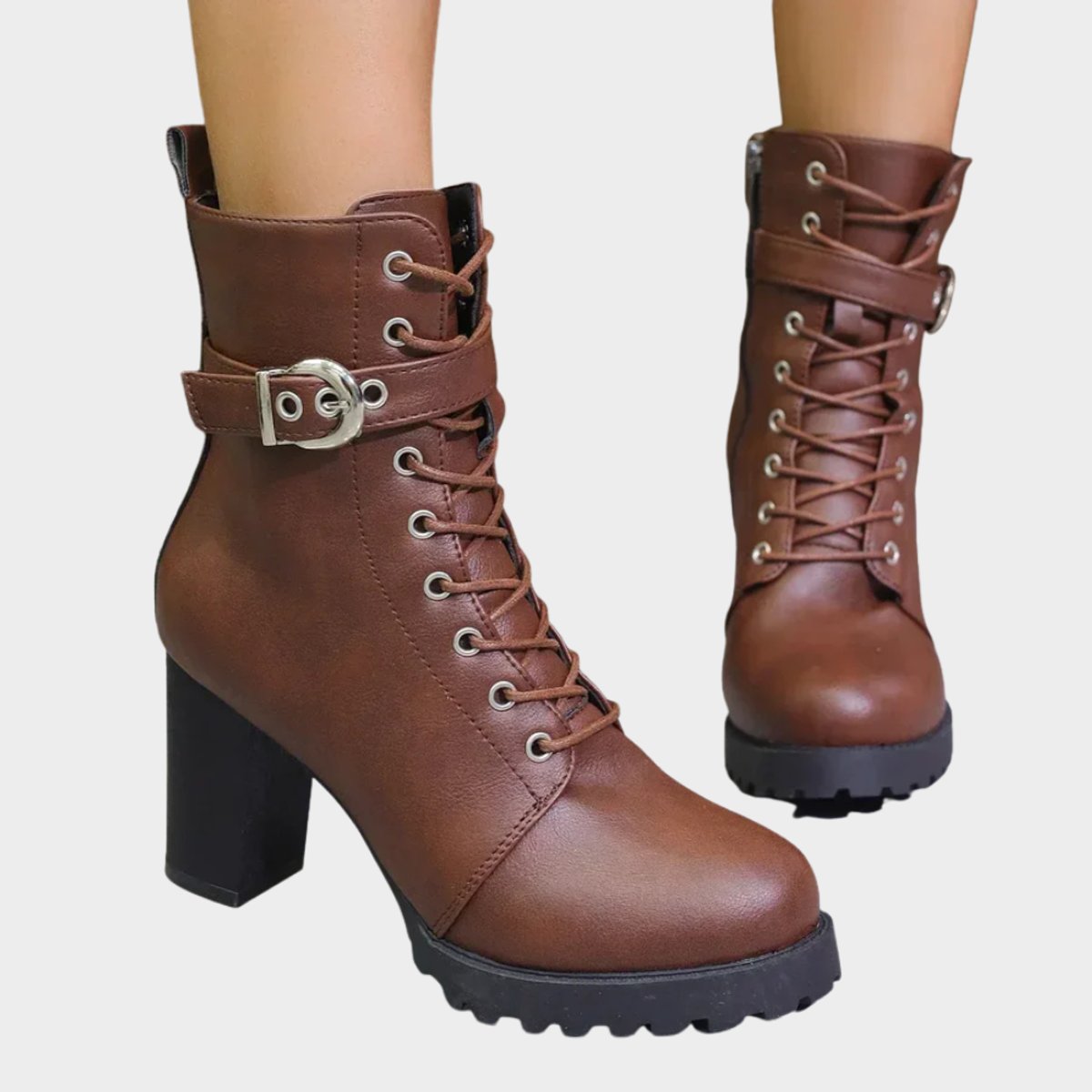 Katharina Buckle Lace-Up Block Heel Boots