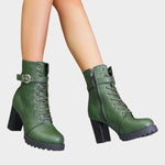 Katharina Buckle Lace-Up Block Heel Boots