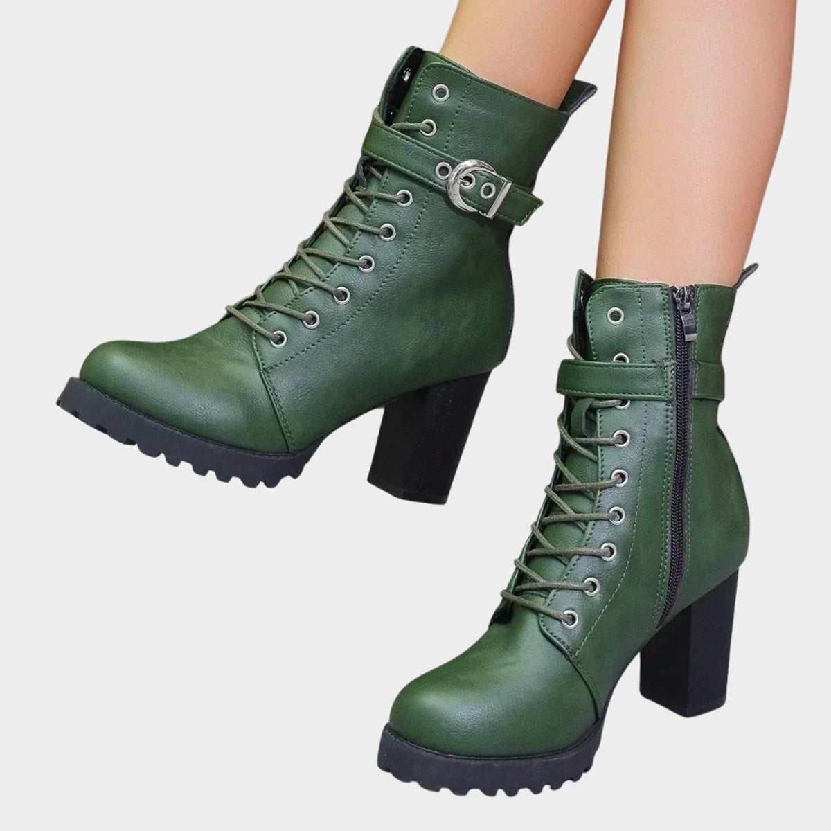 Katharina Buckle Lace-Up Block Heel Boots