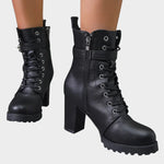Katharina Buckle Lace-Up Block Heel Boots