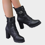 Katharina Buckle Lace-Up Block Heel Boots