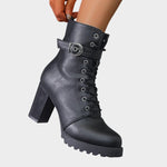 Katharina Buckle Lace-Up Block Heel Boots