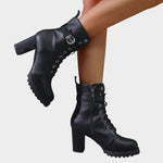 Katharina Buckle Lace-Up Block Heel Boots