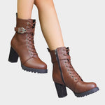 Katharina Buckle Lace-Up Block Heel Boots