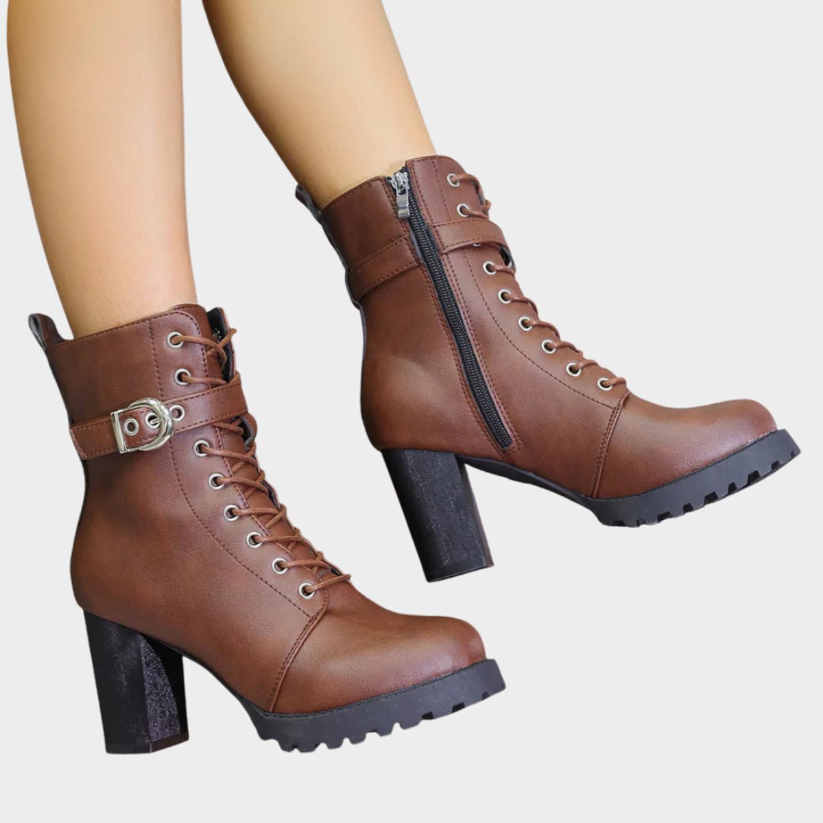 Katharina Buckle Lace-Up Block Heel Boots