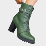 Katharina Buckle Lace-Up Block Heel Boots