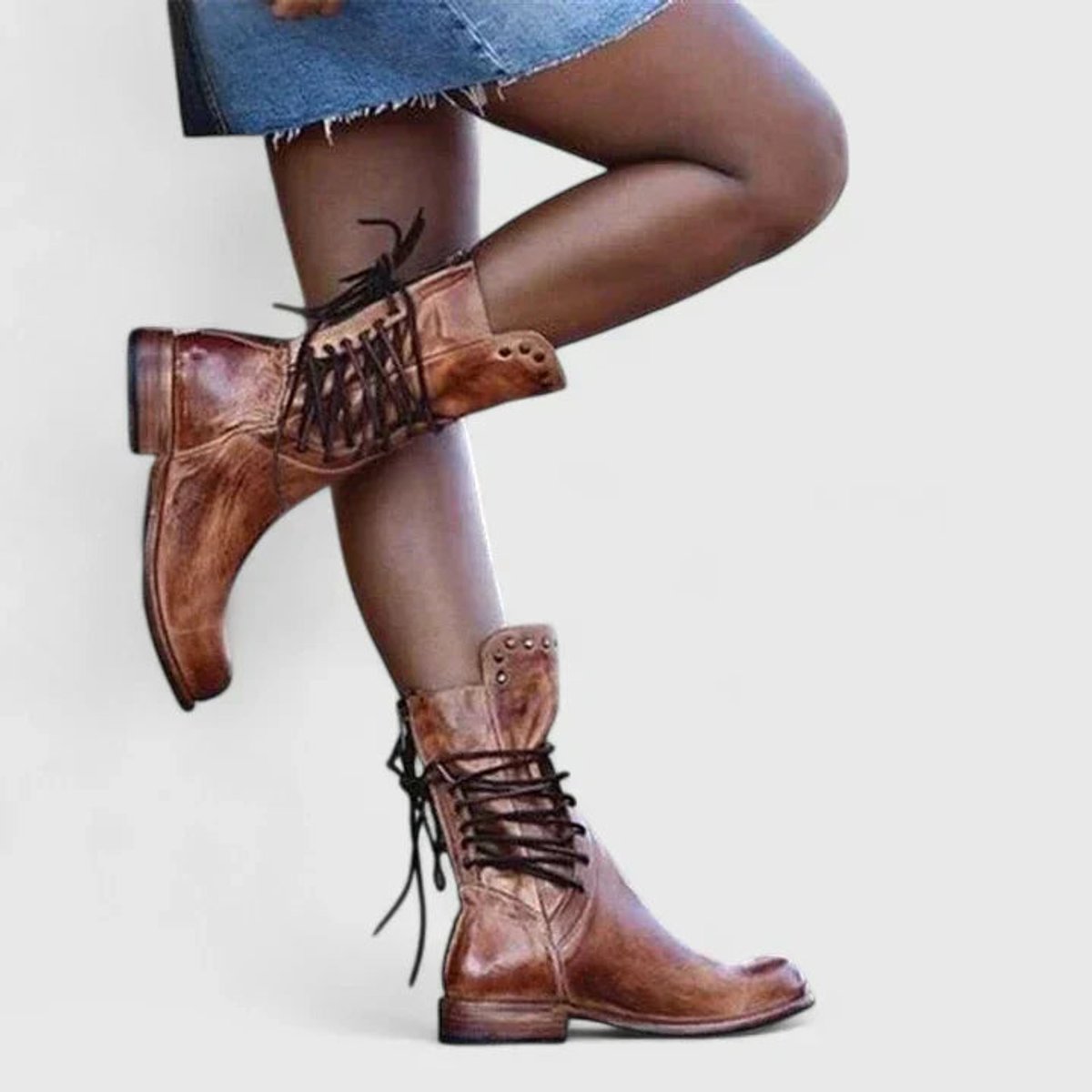 Elfriede Studded Lace-Up Vintage Ankle Boots