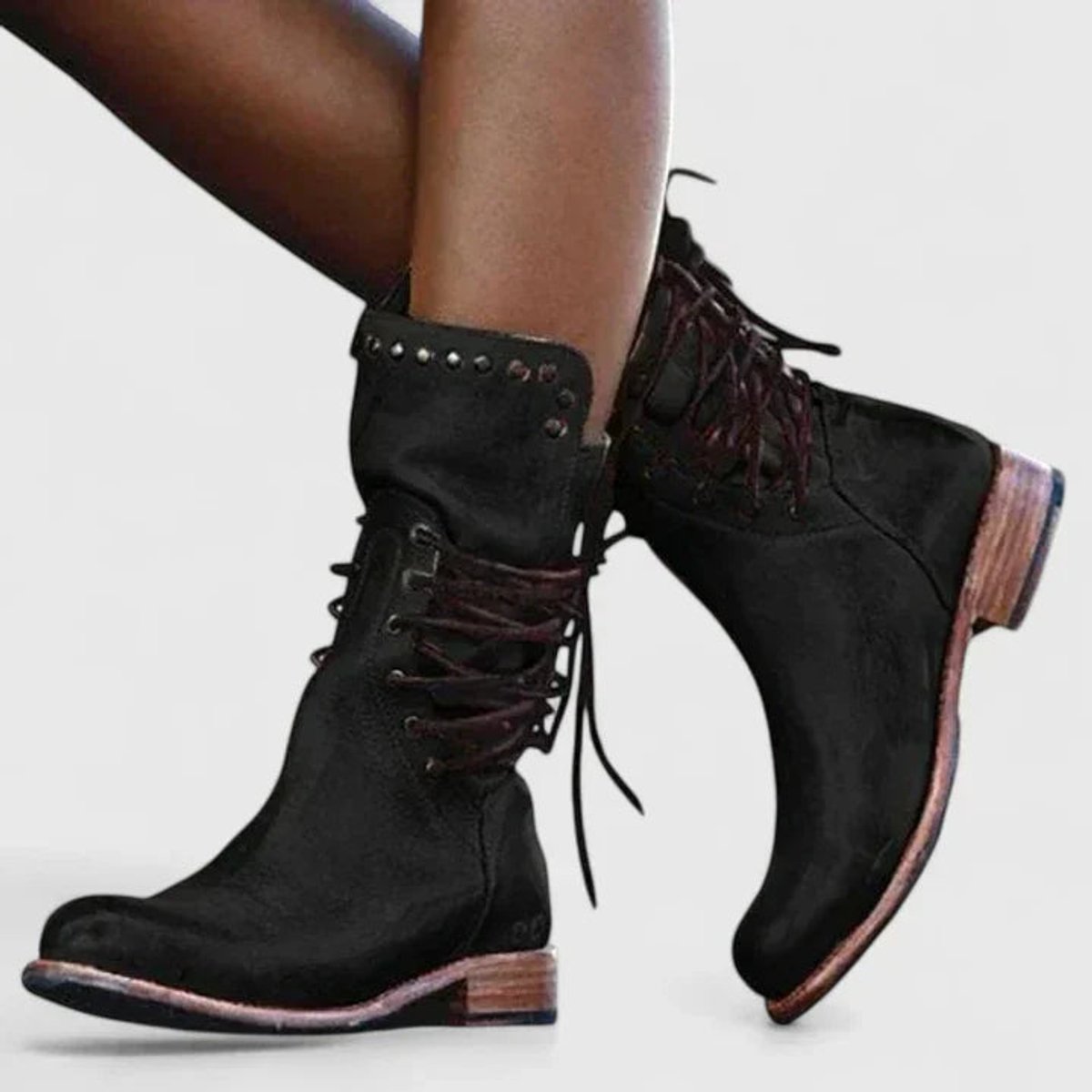 Elfriede Studded Lace-Up Vintage Ankle Boots