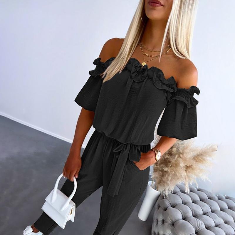 Amelie Off-Shoulder Ruffle Tie-Waist Jumpsuit