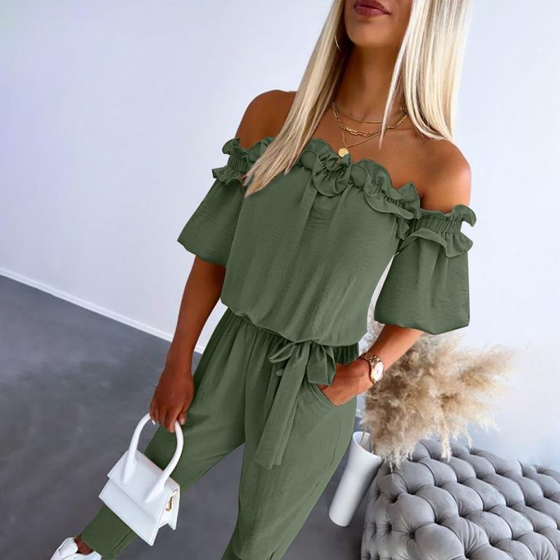 Amelie Off-Shoulder Ruffle Tie-Waist Jumpsuit