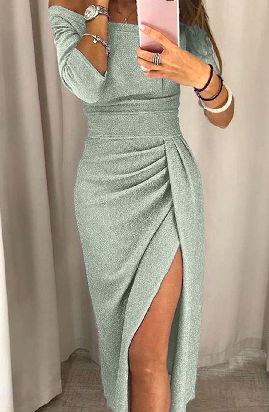 Elfriede Off-Shoulder Glitter Bodycon Dress