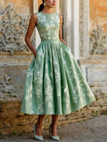 Leonie Off-Shoulder Linen Midi Dress with Floral Print