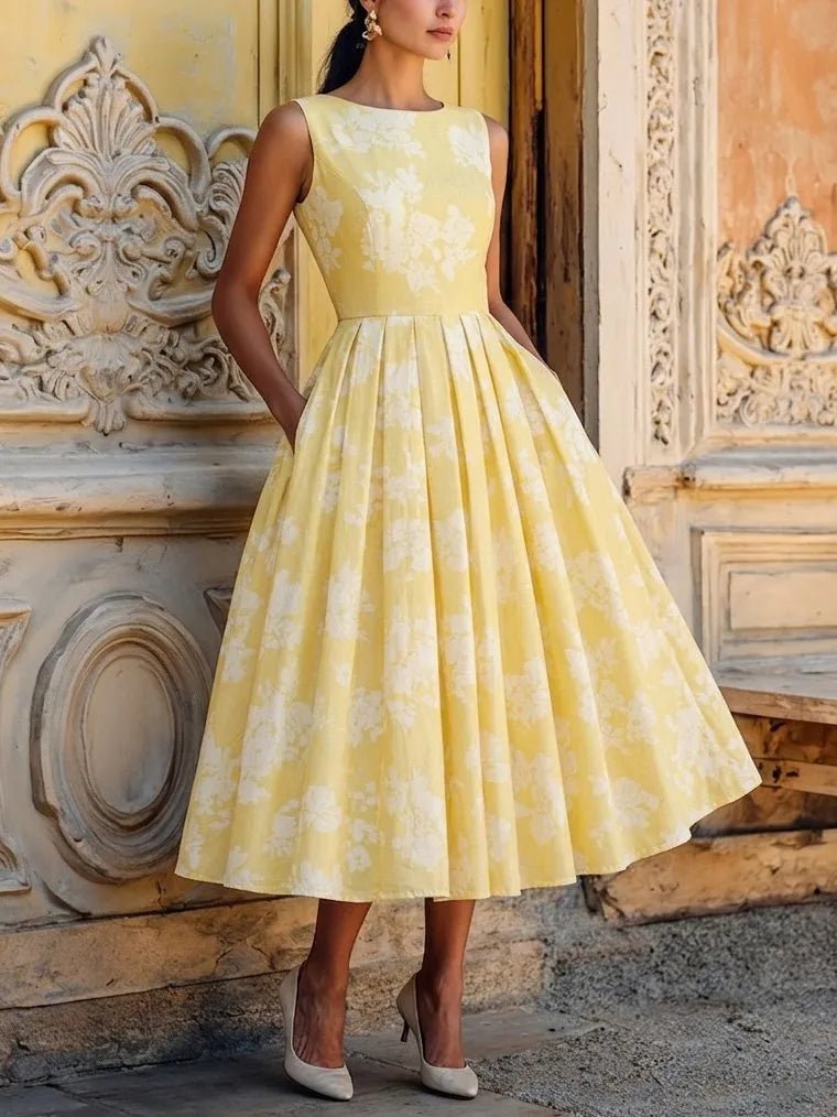 Leonie Off-Shoulder Linen Midi Dress with Floral Print