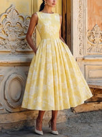 Leonie Off-Shoulder Linen Midi Dress with Floral Print